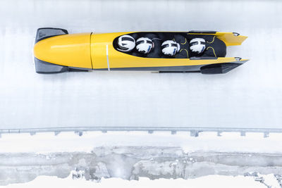 High angle view of yellow bobsled