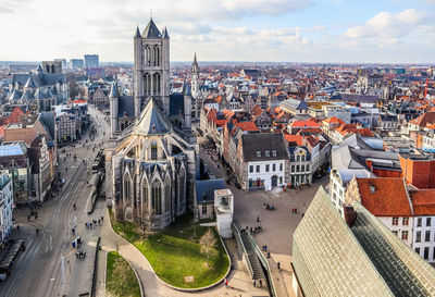 High angle view of buildings in city