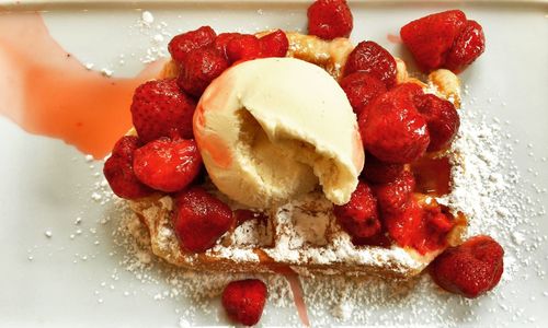 Close-up of strawberries in plate