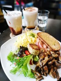 Close-up of breakfast served on table