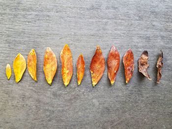 High angle view of orange on table