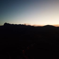 Silhouette landscape against clear sky