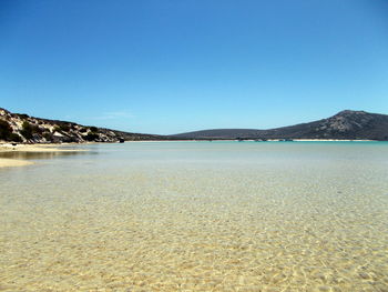 Scenic view of calm sea against clear sky