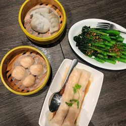 High angle view of food in plate on table