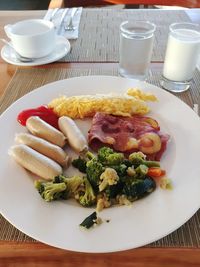 High angle view of breakfast served on table