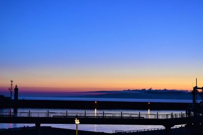 Scenic view of sea against clear sky at sunset