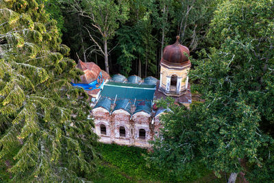 High angle view of temple against building
