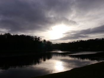 Scenic view of lake against cloudy sky