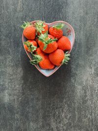 High angle view of fruits in bowl on table