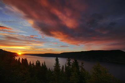 Scenic view of silhouette mountains against sky during sunset