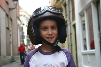 Portrait of boy wearing helmet