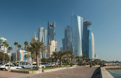 Panoramic view of city against clear sky