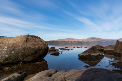 Scenic view of lake against blue sky