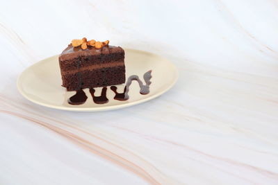 Close-up of chocolate cake on table