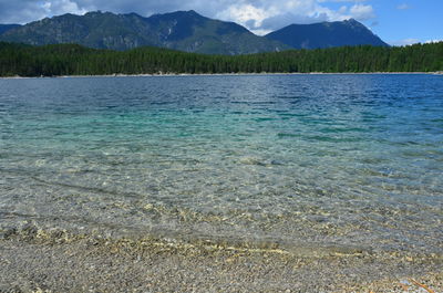 Scenic view of lake against blue sky