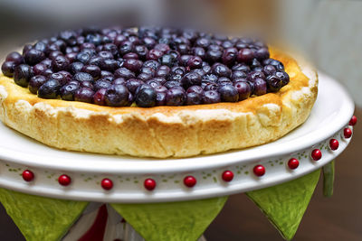 Close-up of berry tart on cakestand