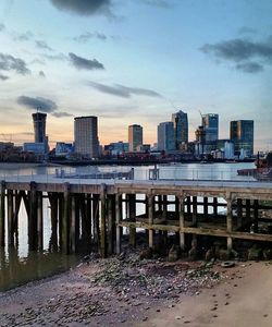 City skyline with river in background