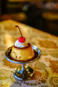 Close-up of dessert on table