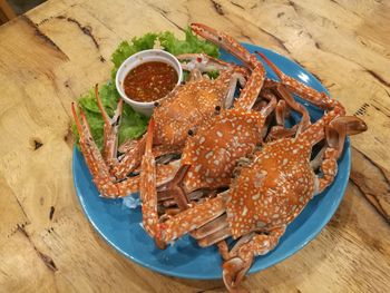 High angle view of food in plate