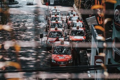 High angle view of cars on road in city