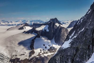 Scenic view of snowcapped mountains against sky