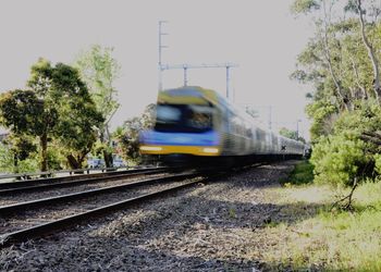 Blurred motion of train on railroad track