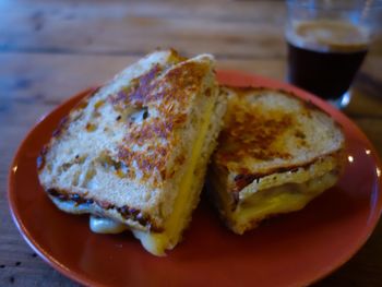 Close-up of breakfast served on table