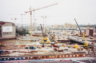 High angle view of construction site in city