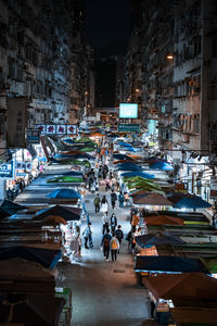 High angle view of traffic on road at night