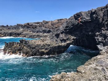 Scenic view of sea against clear sky