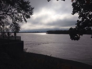 Scenic view of lake against cloudy sky