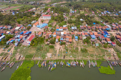 High angle view of buildings in city