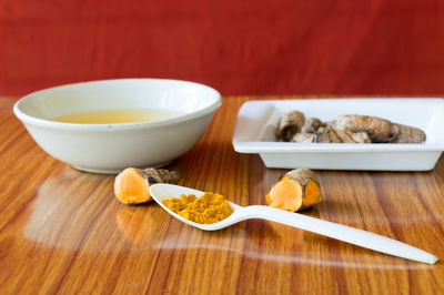 Close-up of breakfast on table