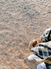 Low section of man standing on beach