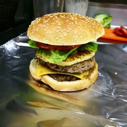 Close-up of burger in plate