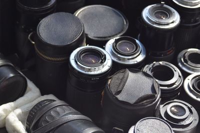 Full frame shot of camera lenses