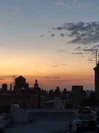 Silhouette of buildings at sunset