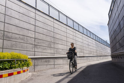 View of cyclist on path