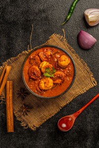High angle view of food on table