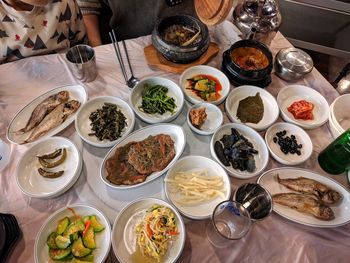 High angle view of food on table