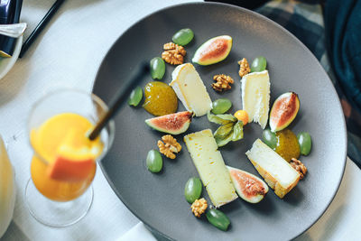 High angle view of breakfast on table