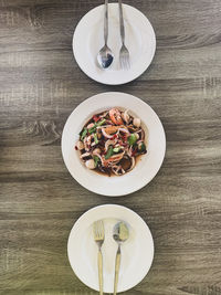 High angle view of breakfast served on table