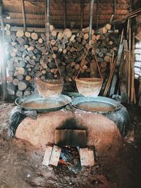 Stack of firewood in basket