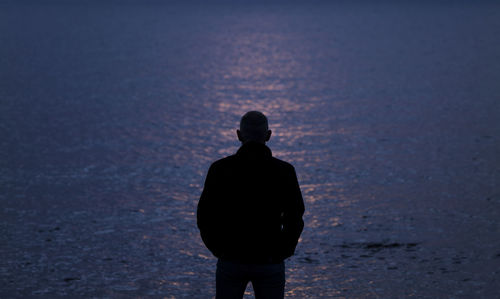 Rear view of man standing at beach