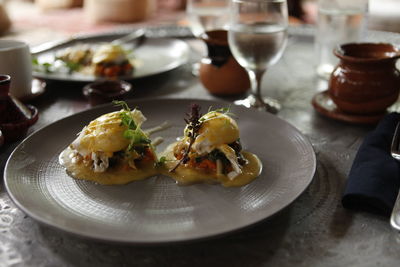 Close-up of food in plate on table