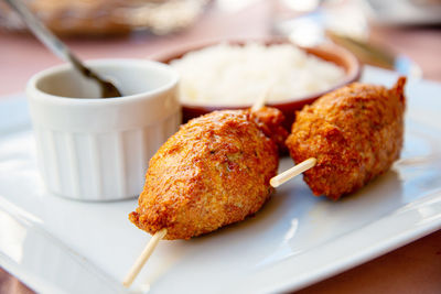 Close-up of food in plate on table