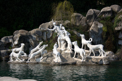 View of statues and fountains at palace. 