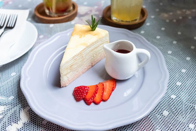 High angle view of breakfast served on table