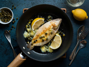 High angle view of food in bowl on table