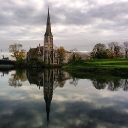 Reflection of clouds in calm lake